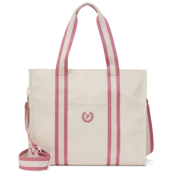 Victoria's Secret PINK Crossbody Canvas Tote Bag Pink & Cream Color NEW - Picture 1 of 5